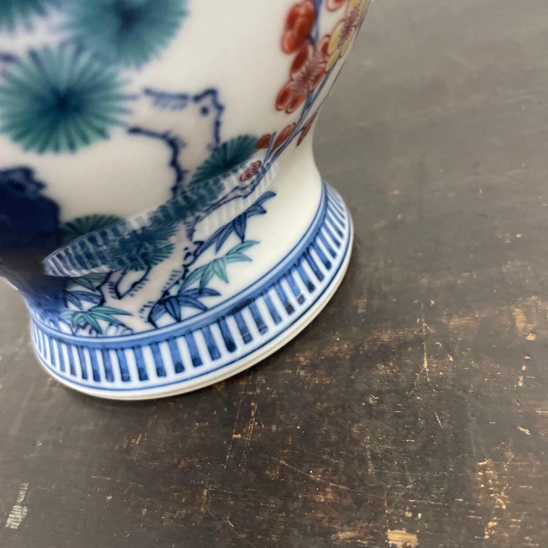 今泉今右衛門　今右衛門　錦　松竹梅絵　花瓶　共箱　環付