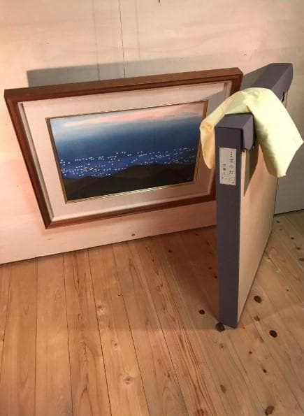 小野竹喬　「京の灯」　木版画　落款・作品証明シール有り