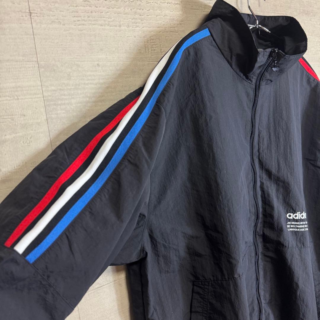 adidas　アディダス　トレフォイル刺繍　黒　ナイロンジャケット　L 目黒蓮