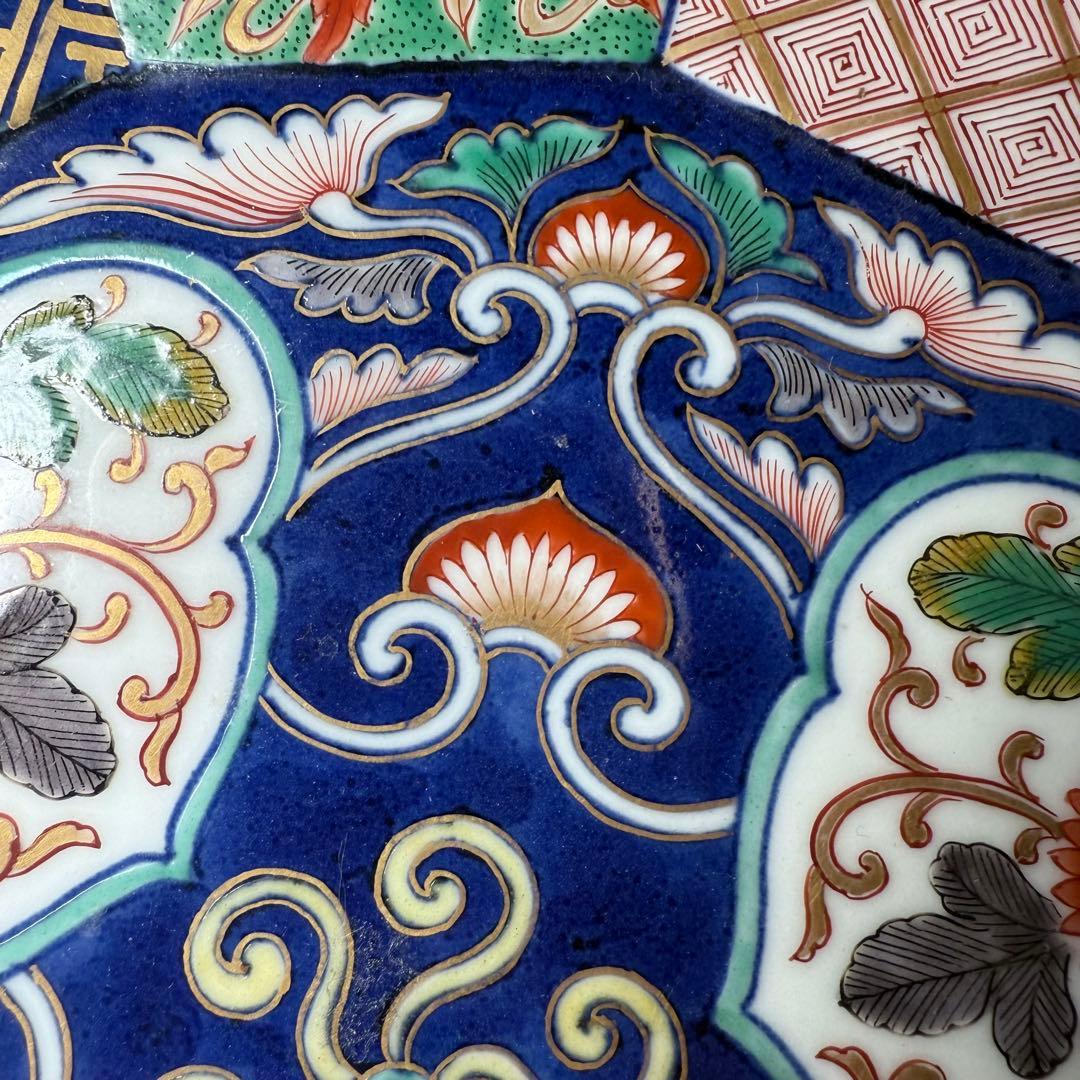 大聖寺伊万里　鳳凰龍図十二角浅鉢　立体的　大明万暦年製　合箱　31.5cm