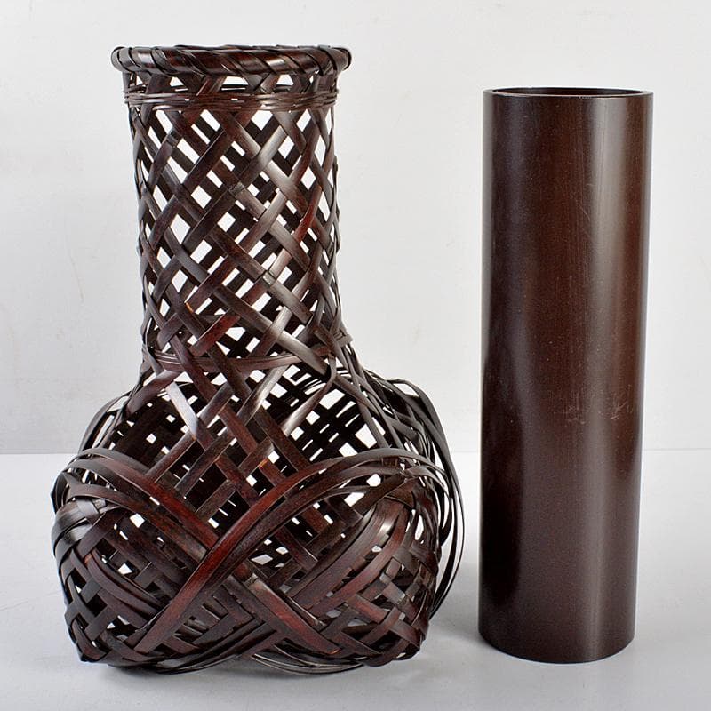 有馬篭　篭師　轡昭竹斎造　花篭　竹籠　共布共箱　M　R5505B