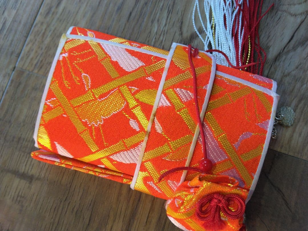 七五三用　女の子　オレンジ　鶴柄　ハコセコセット