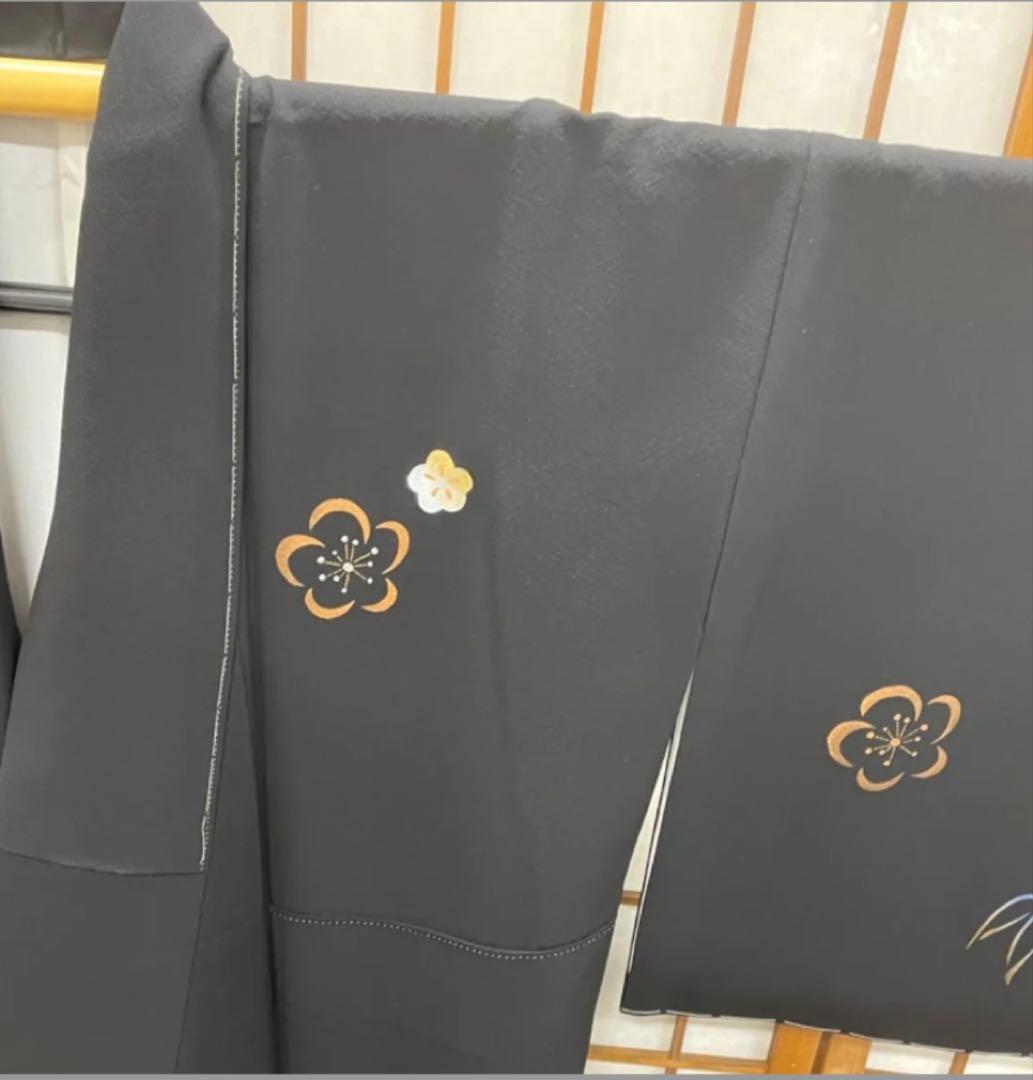 世界に一枚‼︎ 付下げ訪問着‼︎ 黒地・梅と笹（手描き）