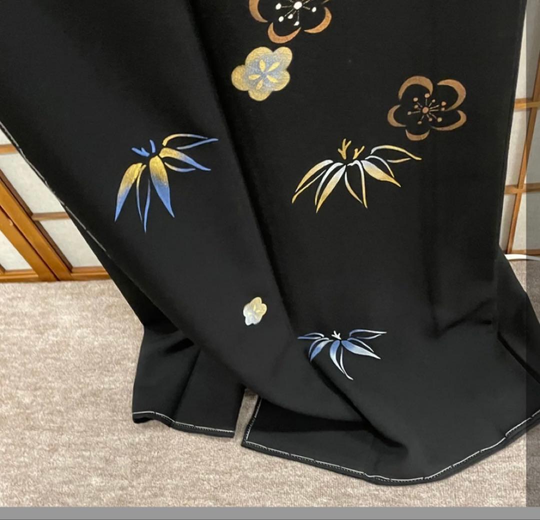 世界に一枚‼︎ 付下げ訪問着‼︎ 黒地・梅と笹（手描き）
