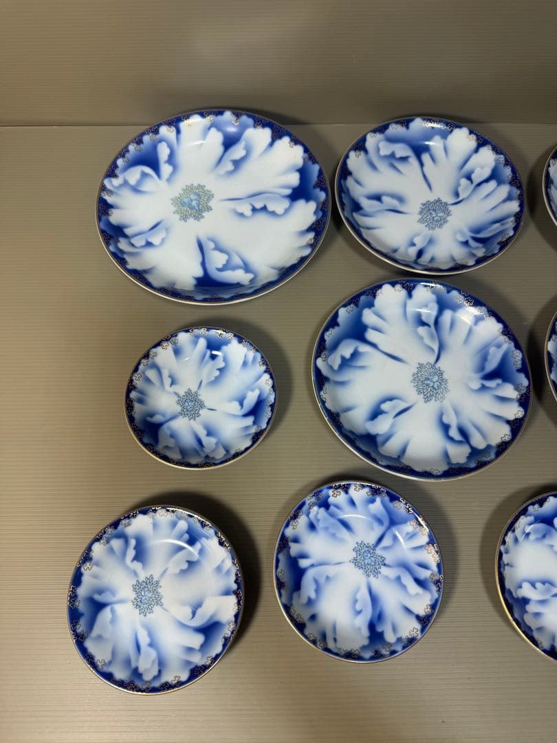 2315 深川製磁　牡丹金ミル　大皿1客　中皿4客　小皿5客