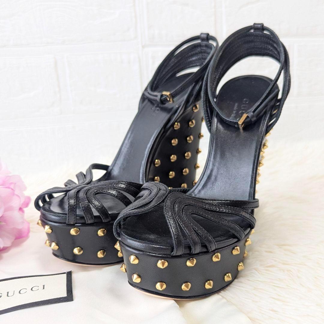 ✨美品✨GUCCI グッチ アンクルストラップ スタッズ サンダル ブラック