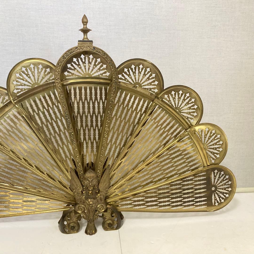 ファイヤースクリーン 暖炉 ストーブ 衝立 真鍮 金属 レトロ ヴィンテージ