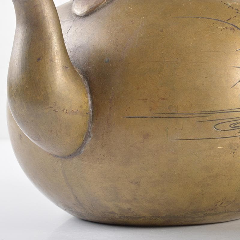 煎茶道具　銅製　彫金花文　湯沸し　水次　薬缶　D　R6514