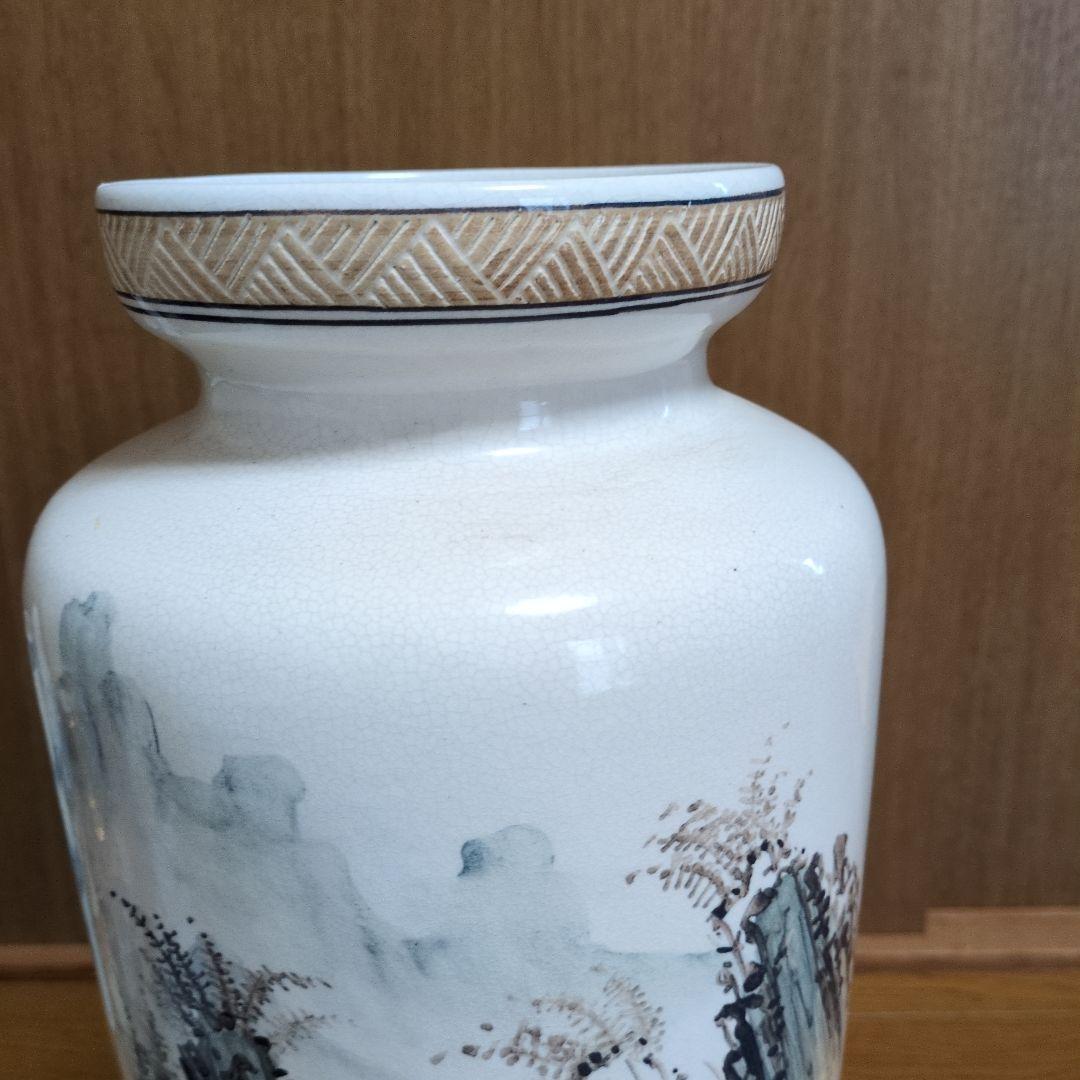 大型 花瓶 山水画 飾壺 高さ約59.5cm 和陶器 陶磁器 床の間 インテリア