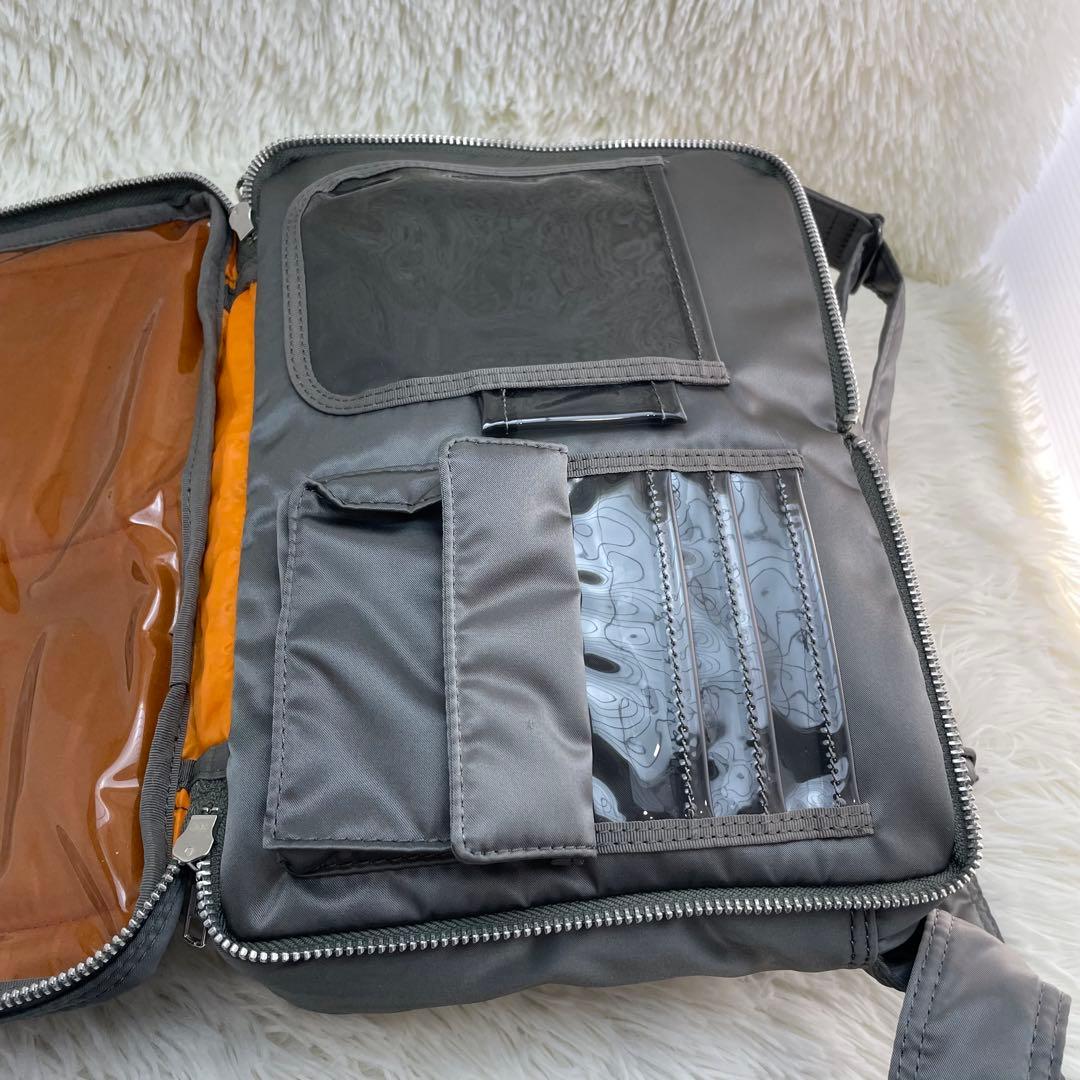 【極美品】ポーター タンカー ショルダーバッグ ダブルジップ シルバーグレー　L