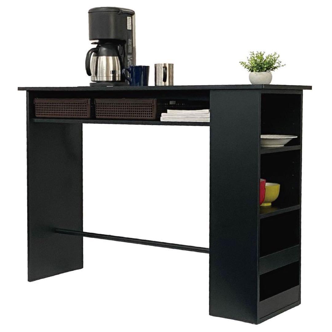 カウンターテーブル 食器収納 キッチンカウンター バーカウンター ブラック