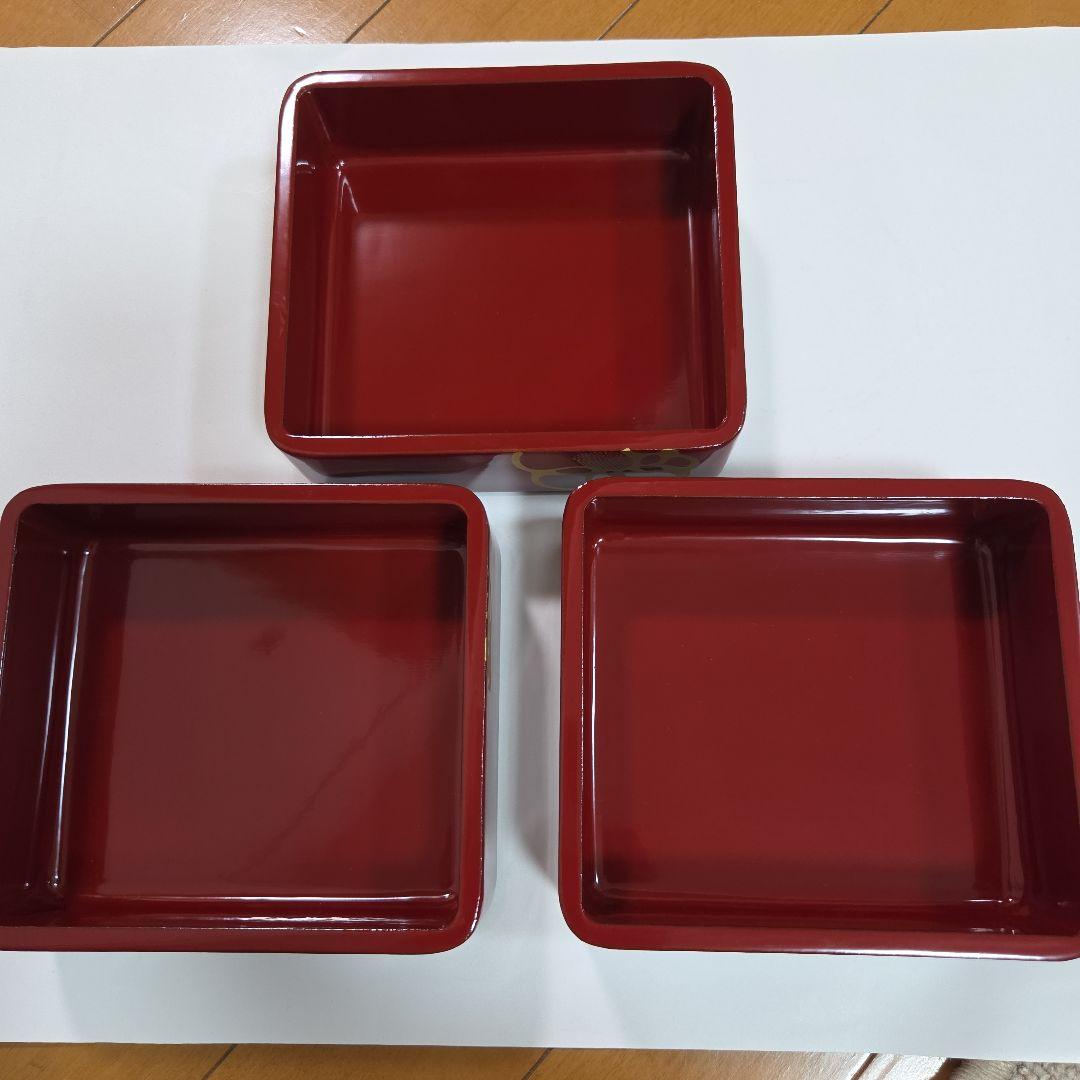 川連漆器　三段お重(姫重)　椿柄