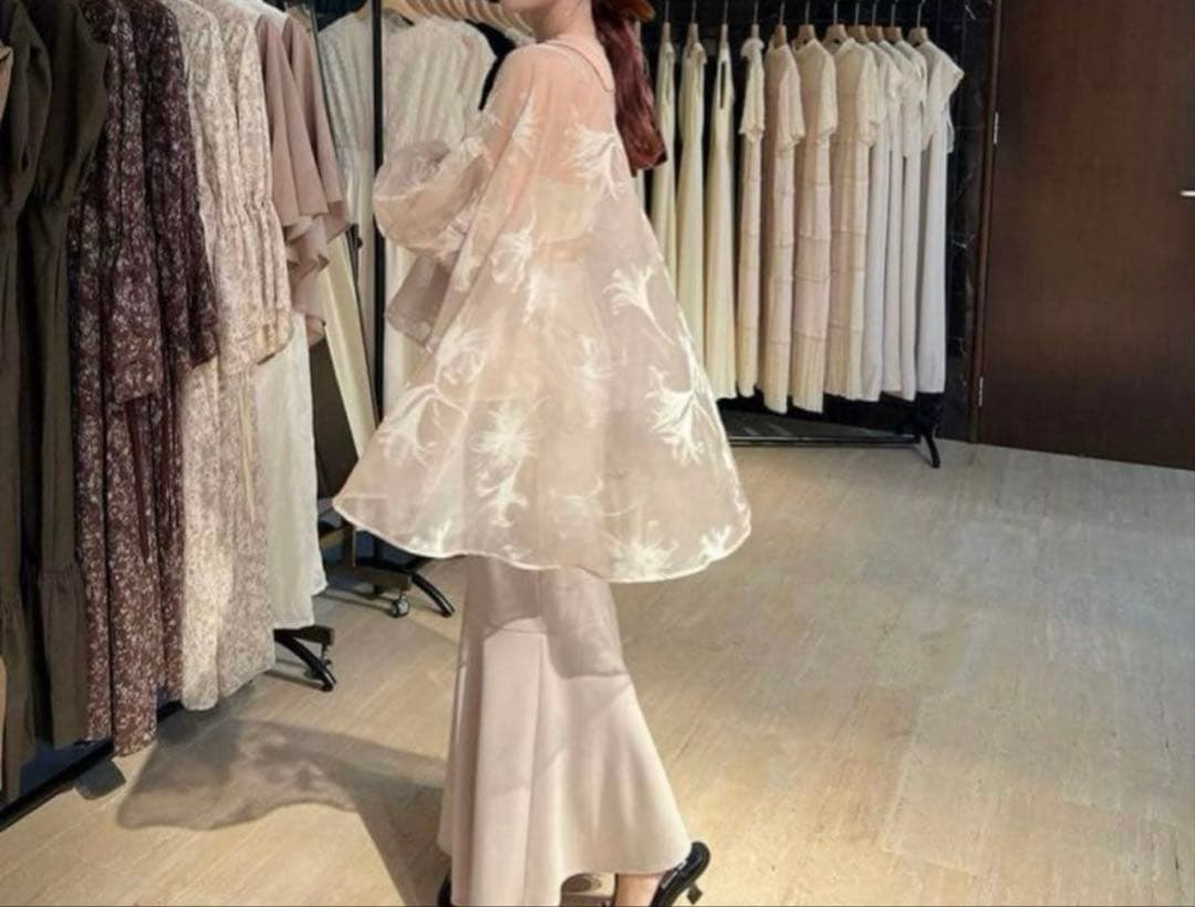 Acka シュフォン シアー ブラウス フラワー ベージュ オケージョン