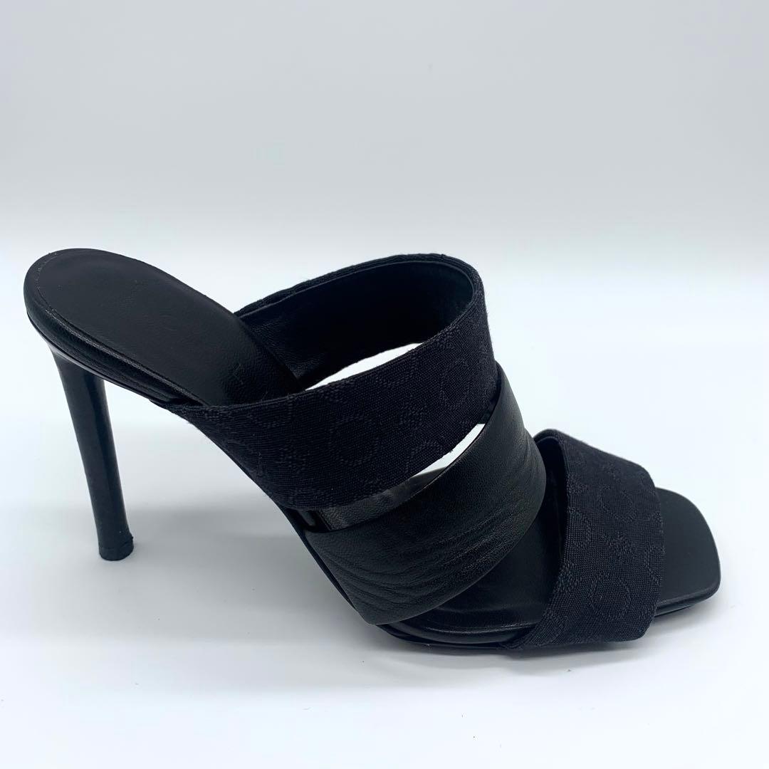 セリーヌ ミュール サンダル キャンバスロゴ レザー ブラック 22cm 箱付き