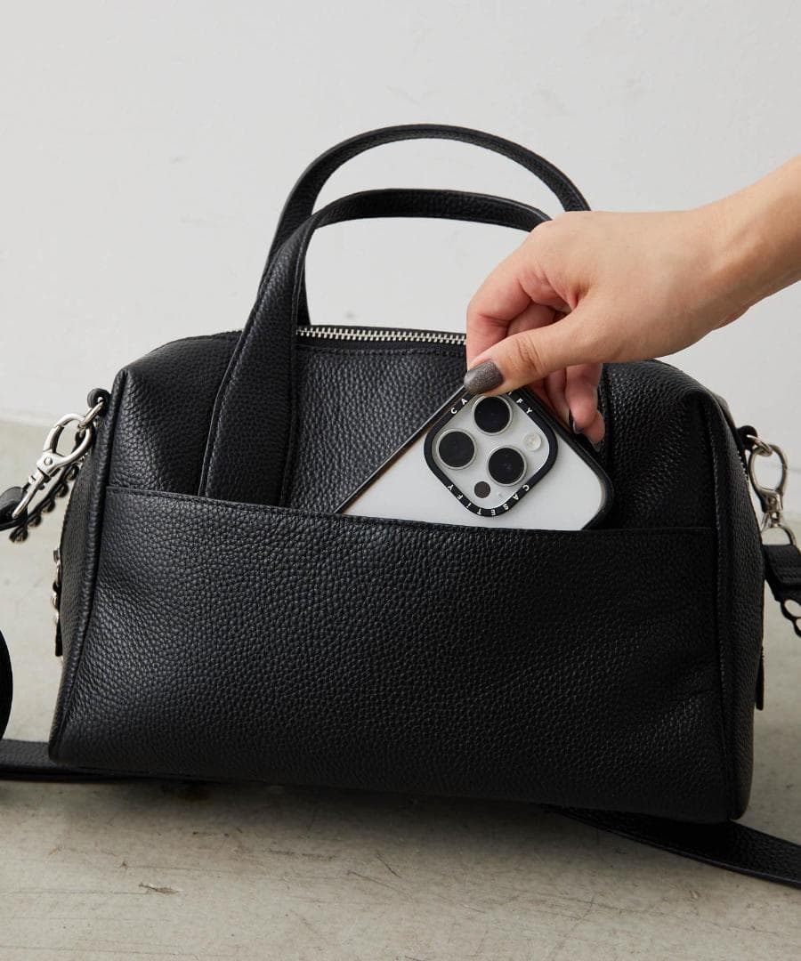 ear PAPILLONNER 2WAY スタッズボストンバッグ ブラック 本革