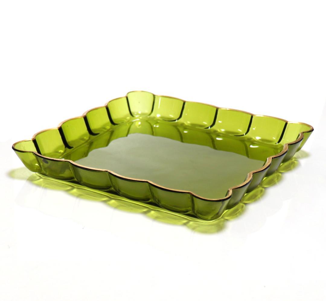 オールド・バカラ レアカラー スクエア型 グリーン金彩トレー センターピース 皿