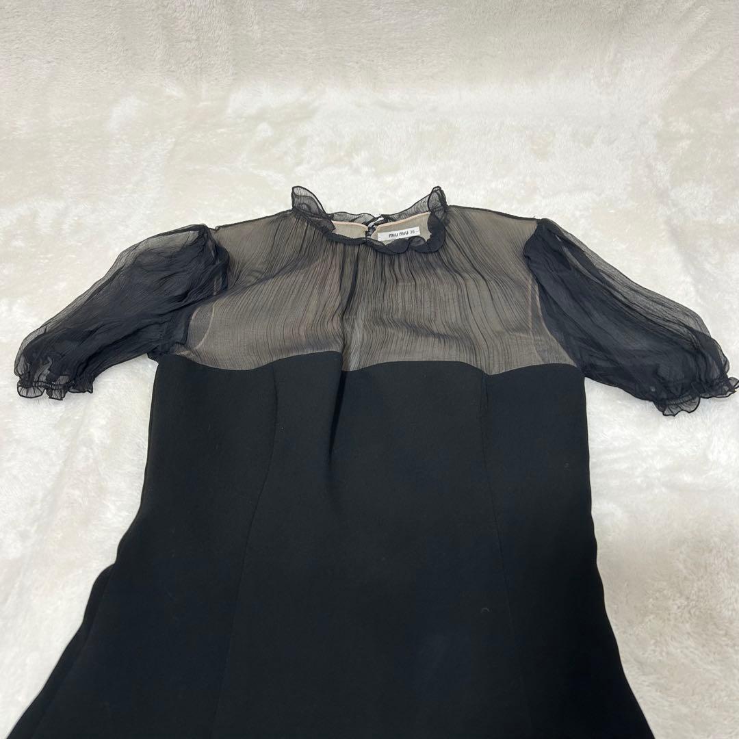 MIUMIU ミュウミュウ ブラック 半袖シースルー ミニワンピース ミニ丈