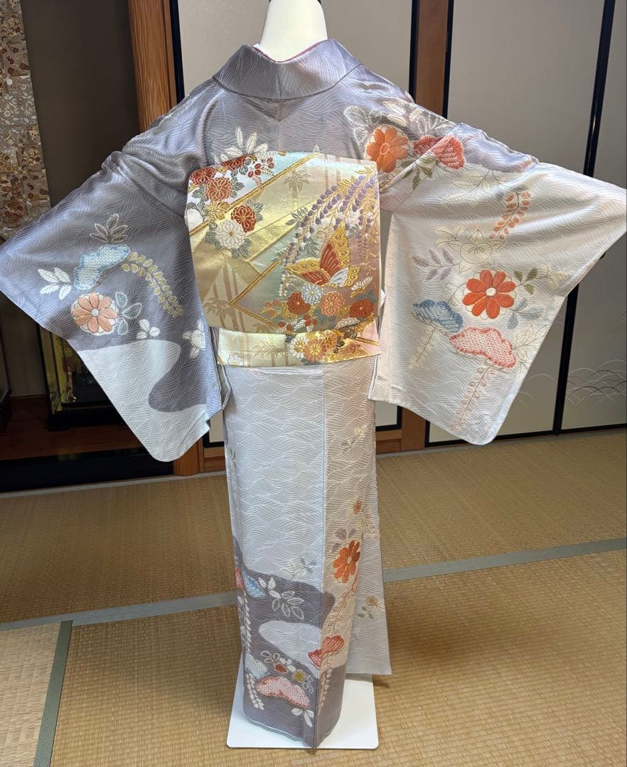 フォーマル５点フルセット 正絹訪問着　袋帯　帯締め帯揚げ　重ね襟