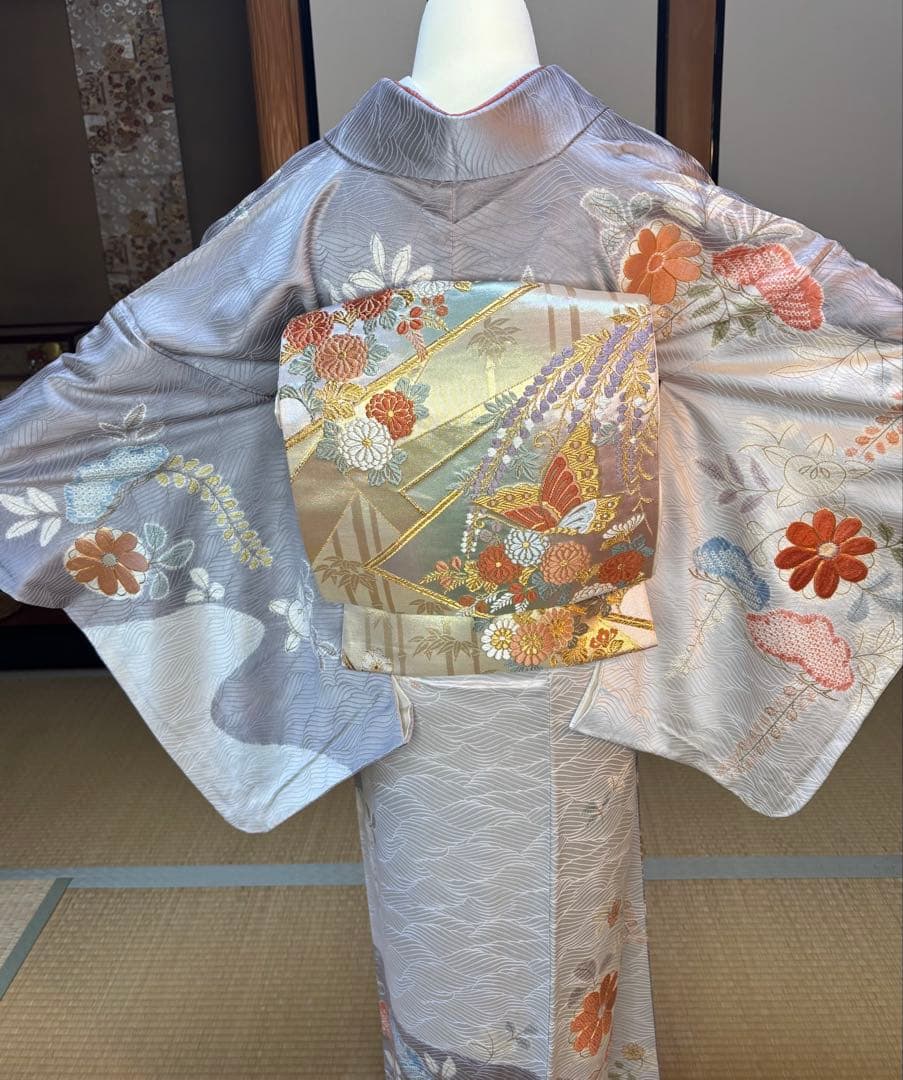 フォーマル５点フルセット 正絹訪問着　袋帯　帯締め帯揚げ　重ね襟