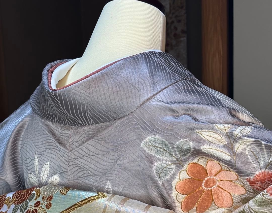 フォーマル５点フルセット 正絹訪問着　袋帯　帯締め帯揚げ　重ね襟