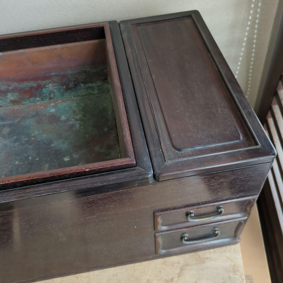 骨董 長火鉢 火鉢 関東火鉢 木製 内側銅器 アンティーク テーブル