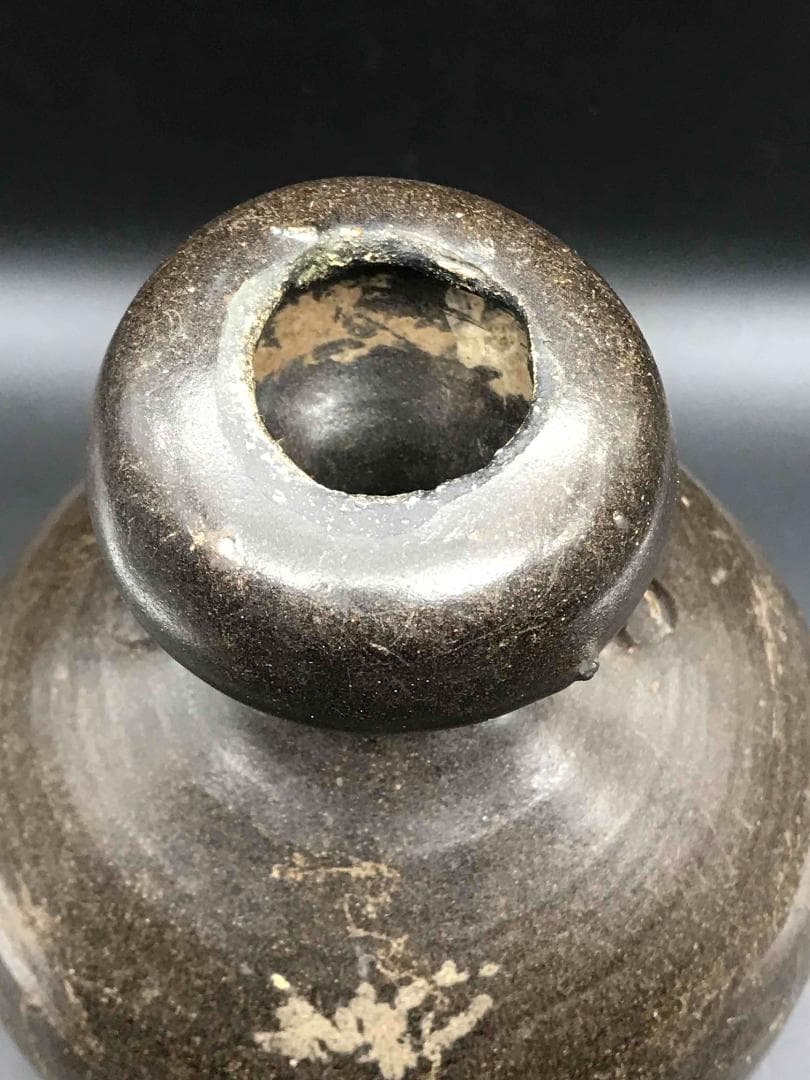 中国古美術　唐時代　耀州窯 瓢箪瓶　双耳瓶　磁州窯　黒釉　酒瓶　壺(A-29)