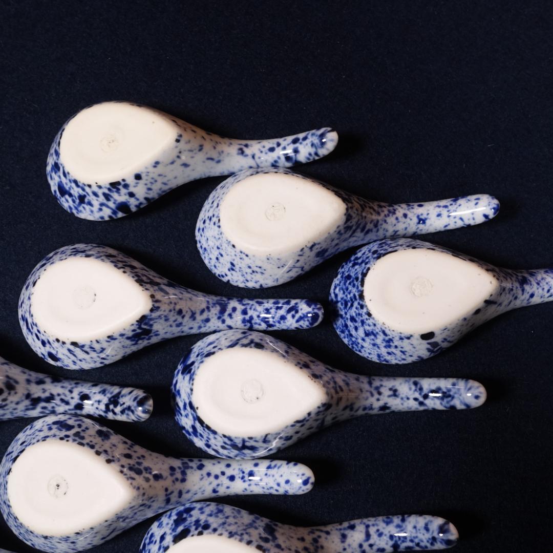 京焼 川尻一寛 禎山窯 染付 吹墨 レンゲ形 珍味入 10客 台座付