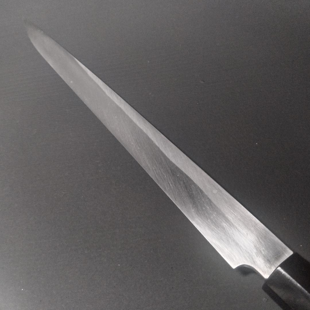 【逸品】築地 正本 柳刃包丁 鋼製 片刃 右 刃渡り220㎜ 研ぎ済