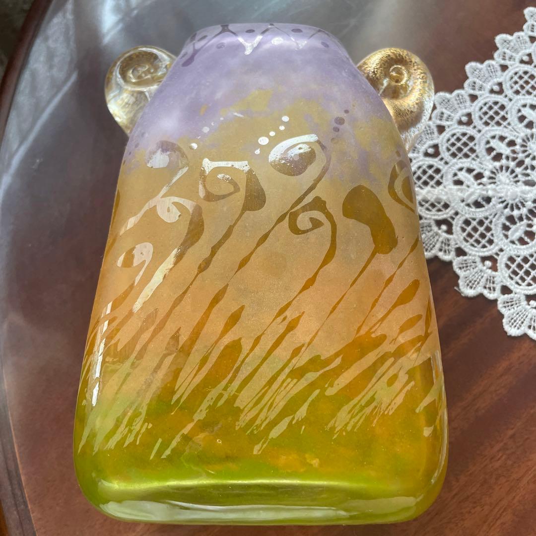 耳付　角花瓶　ガラス工房　アンティーク風　花瓶