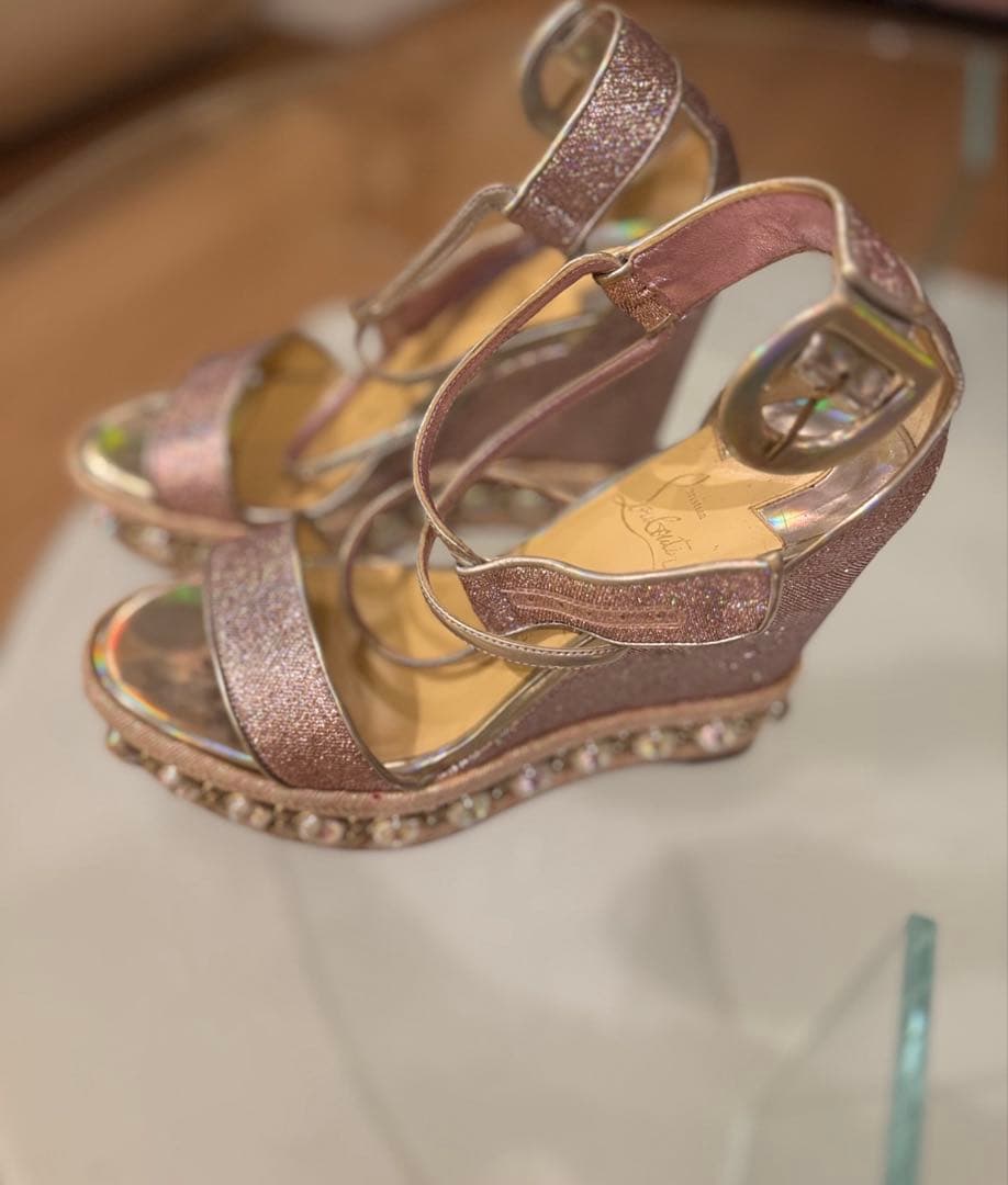 Christian louboutin ルブタン38ピンクグリッターウェッジ