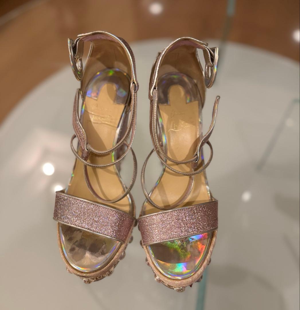 Christian louboutin ルブタン38ピンクグリッターウェッジ