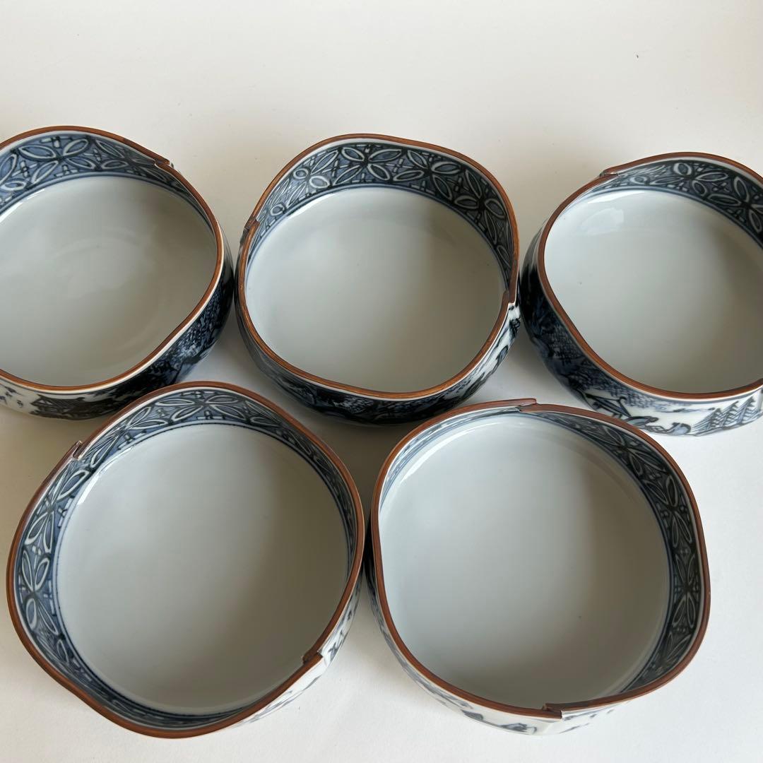 【未使用】清水焼 向付 陶器 染付 中鉢 小鉢 セット 5客揃い