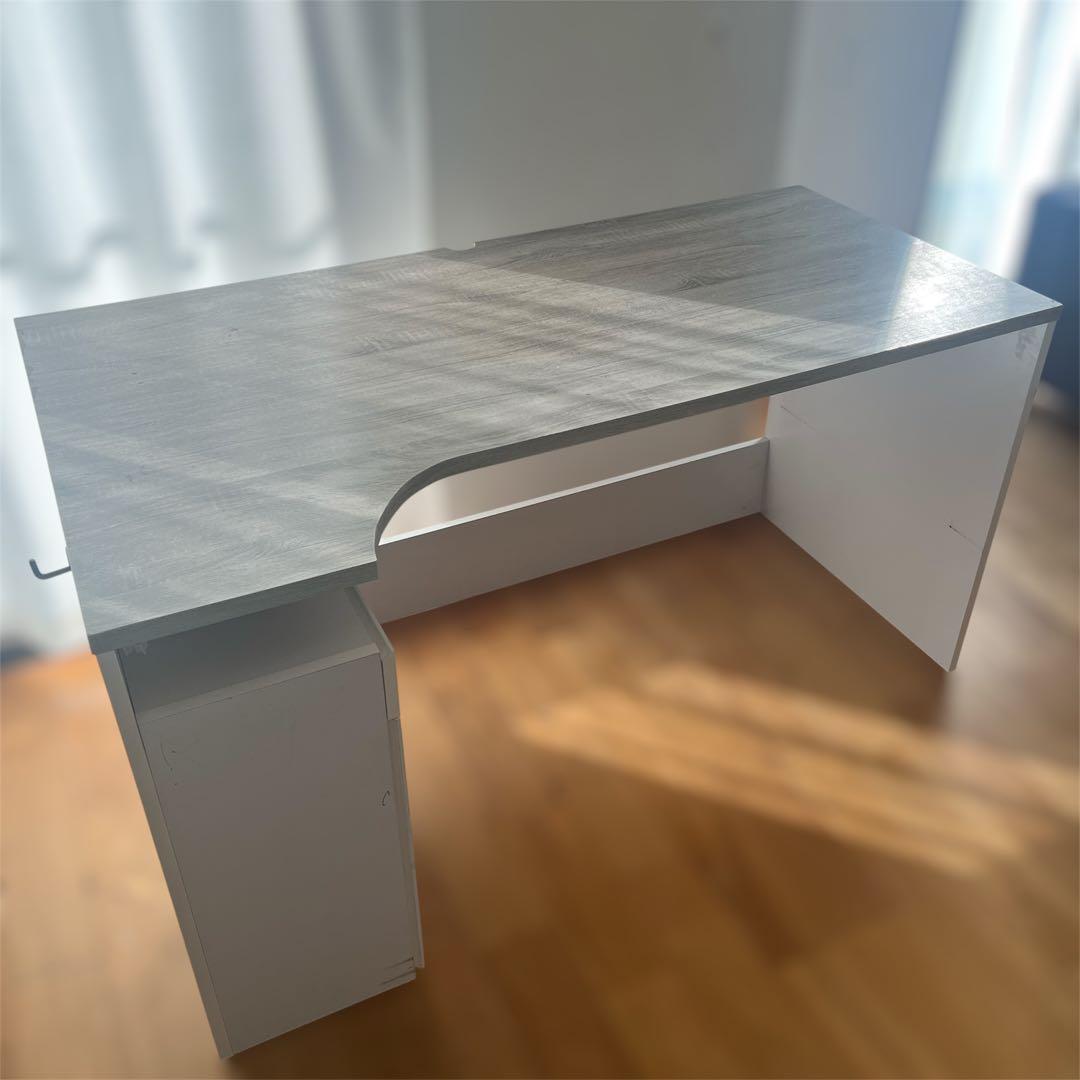 a*i様 L字型　白×グレー　木製パソコンデスク