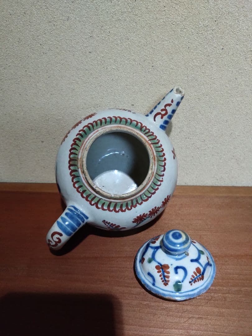 阿蘭陀    藍紅毛色絵 花鳥紋水注  急須