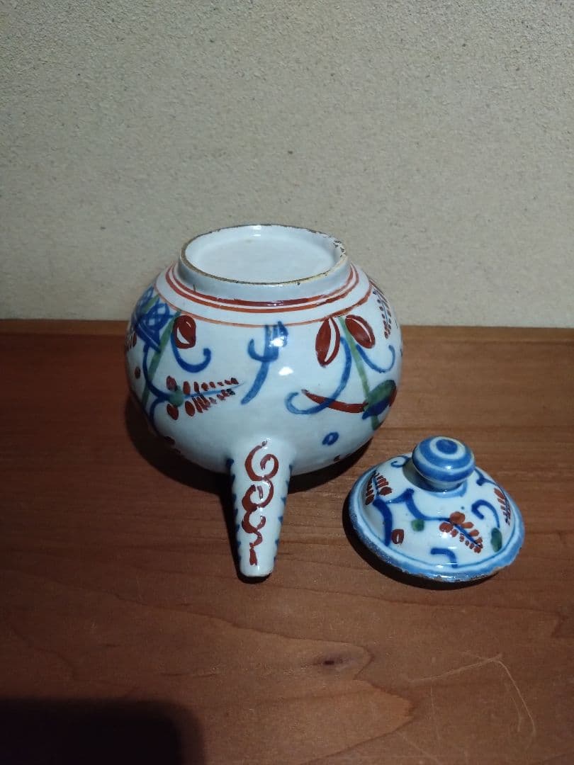 阿蘭陀    藍紅毛色絵 花鳥紋水注  急須