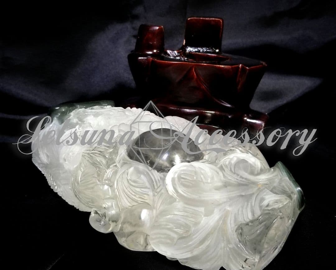 【超希少】モスアゲート、水晶、共生彫刻