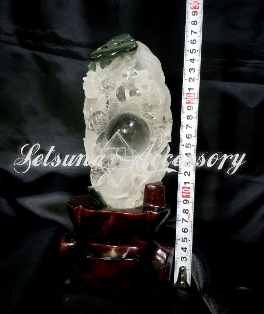 【超希少】モスアゲート、水晶、共生彫刻