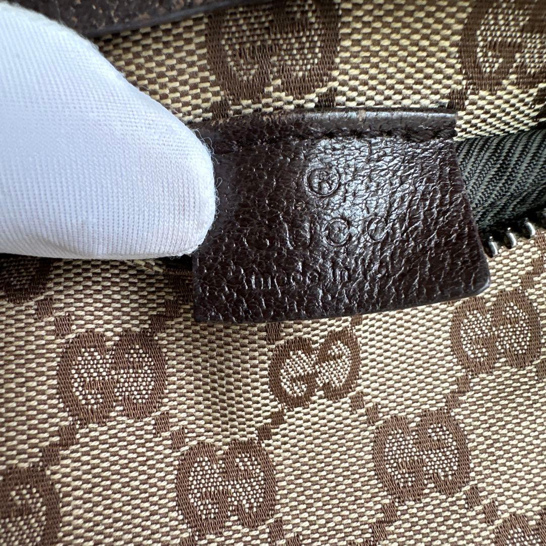 GUCCIボディバッグ GG キャンバス レザー ウエストポーチ ブラウン