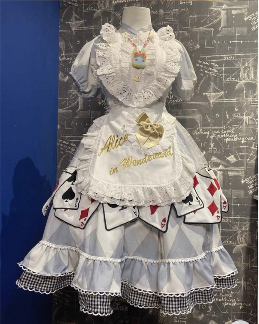 新品 ロリータ アリス風 トランプ柄エプロン 白