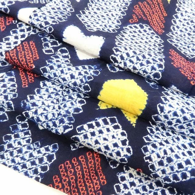 Y1192◆美品 綿 有松鳴海絞り 洗える夏着物 居敷当て付 高級浴衣 着物