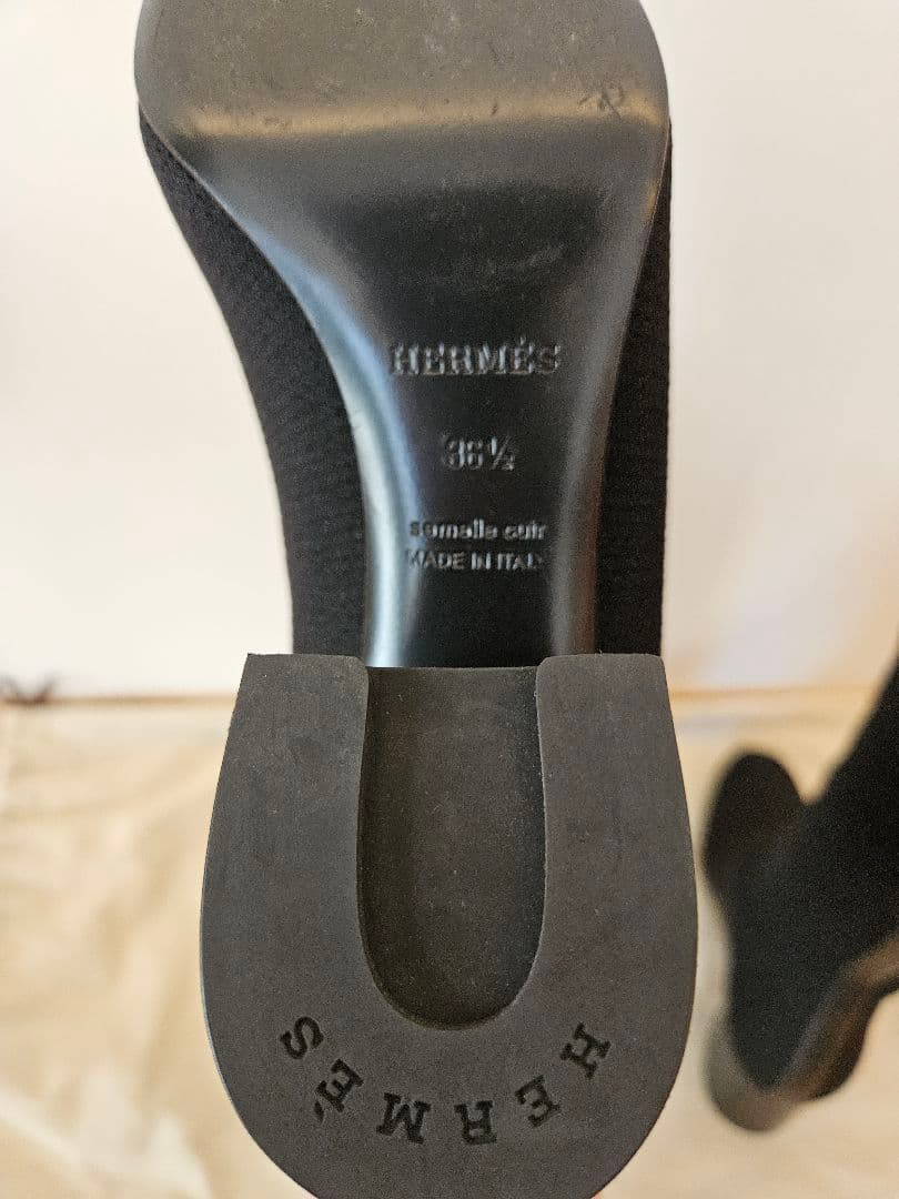 エルメス　フォンティーヌ　ロングブーツ　ニットブーツ　黒　ヒール