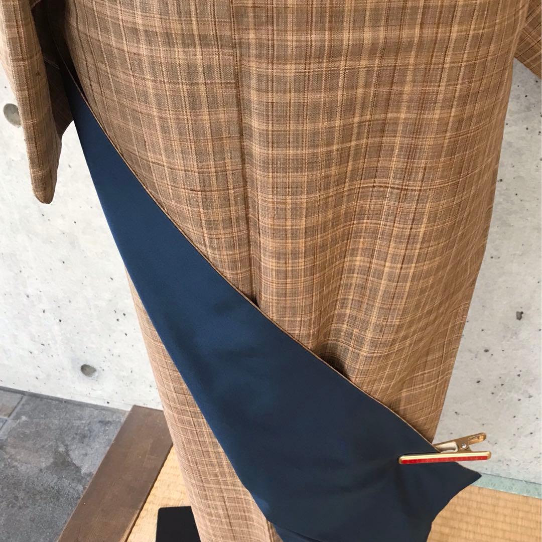 正絹　風合いのある上質な紬お着物　格子柄　袷