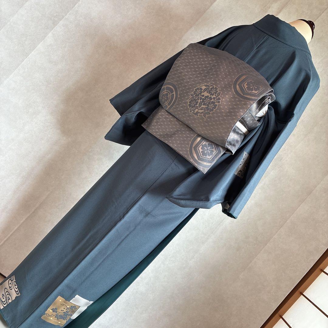 付け下げ　フルセット　着物　正絹　訪問着　袷　色紙　万寿菊　G4