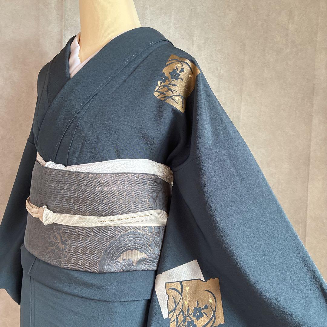 付け下げ　フルセット　着物　正絹　訪問着　袷　色紙　万寿菊　G4