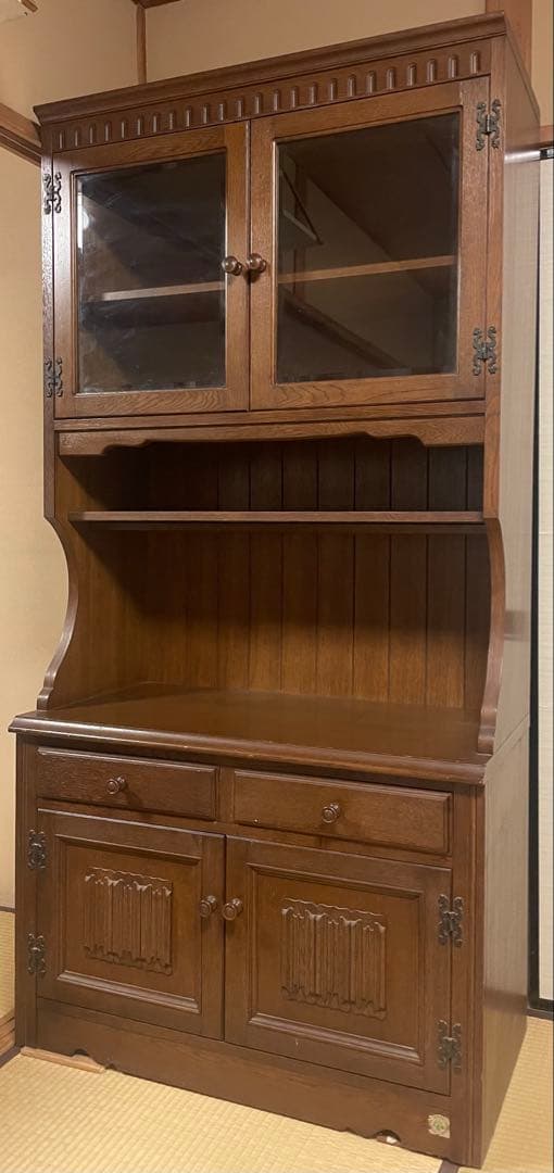 【送料込み】クラシック木製ガラス扉収納棚 アンティーク