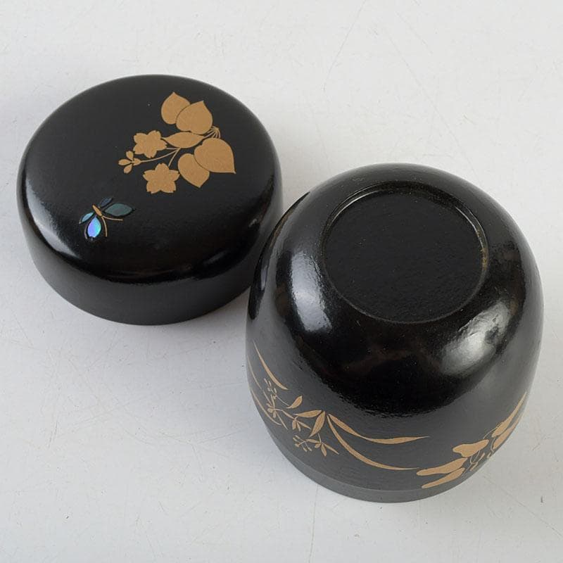 茶道具　堀川蒼雲作　螺鈿装飾　花蝶蒔絵　中棗　共箱　V　9363