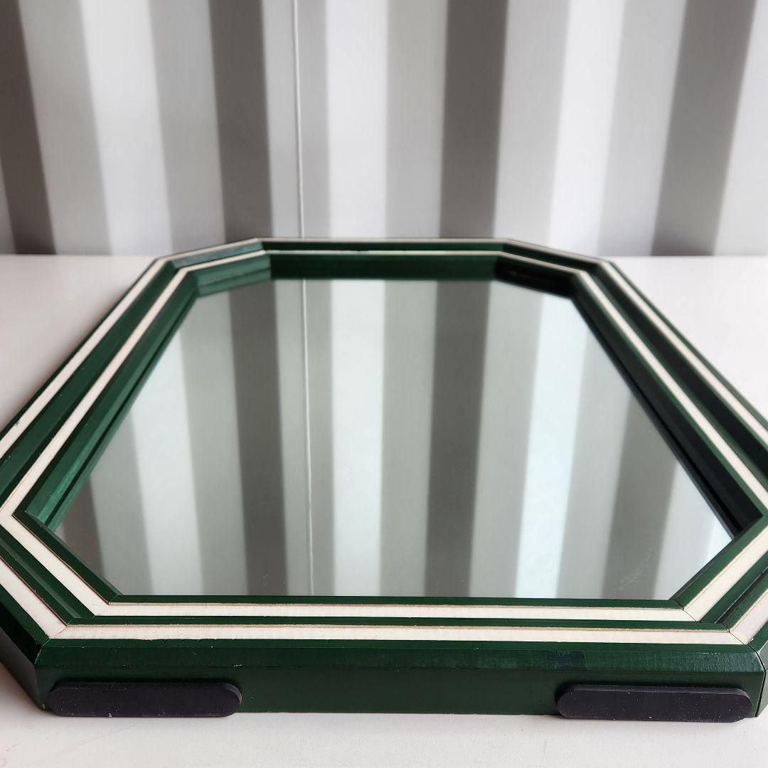 美品 ヴィンテージ　木製フレーム　8角形　ウォールミラー 壁掛け鏡 天然木 鏡