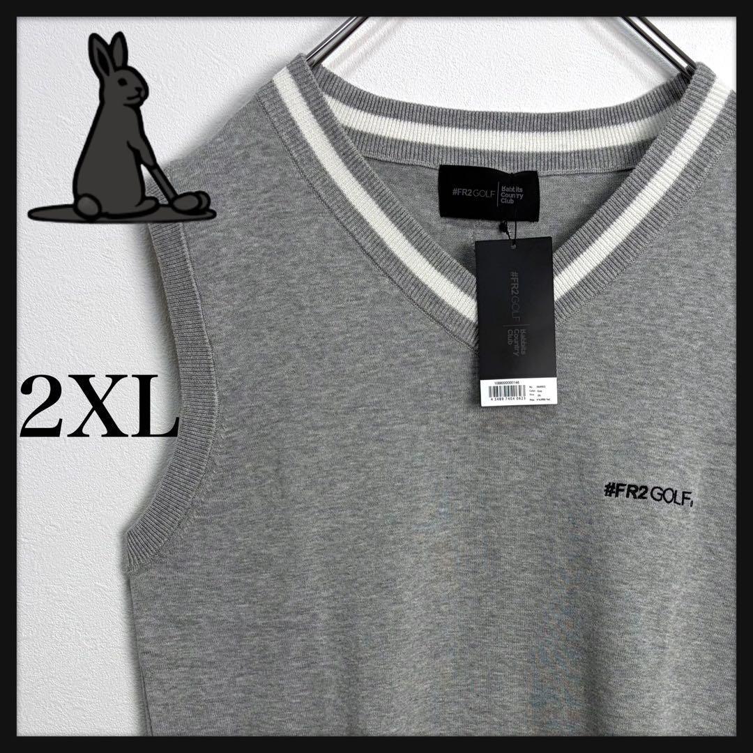 【新品タグ付】FR2GOLF ゴルフ 綿 ニットベスト 刺繍ロゴ グレー 2XL
