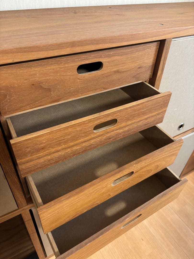 【送料込・無印良品】スタッキングシェルフ ウォールナット ５段×２列 引出し3個