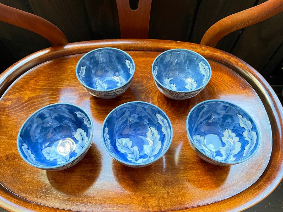 源右衛門 染濃根菜図 5客セット 箱付き